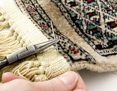 Hand-knotted rug repair detail
